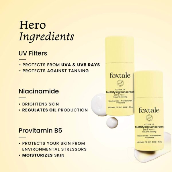 Foxtale Dewy Sunscreen SPF 70 PA++++ With Niacinamide + Provitamin B5 + Vitamin E (15 ml) - Foxtale