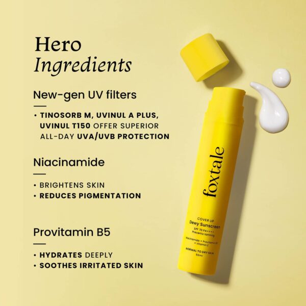 Foxtale Dewy Sunscreen SPF 70 PA++++ With Niacinamide + Provitamin B5 + Vitamin E (50 ml) - Foxtale