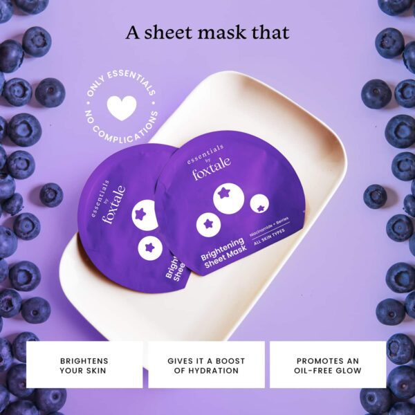 Foxtale Essentials Brightening Sheet Mask with Niacinamide, Berries Men & Women - Pack of 3 (26 g) - Foxtale