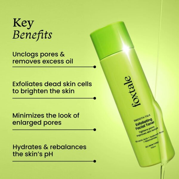Foxtale Smooth Talk Exfoliating Facial Toner 5% Lactic Acid + Hyaluronic Acid + Niacinamide (150 ml) - Foxtale