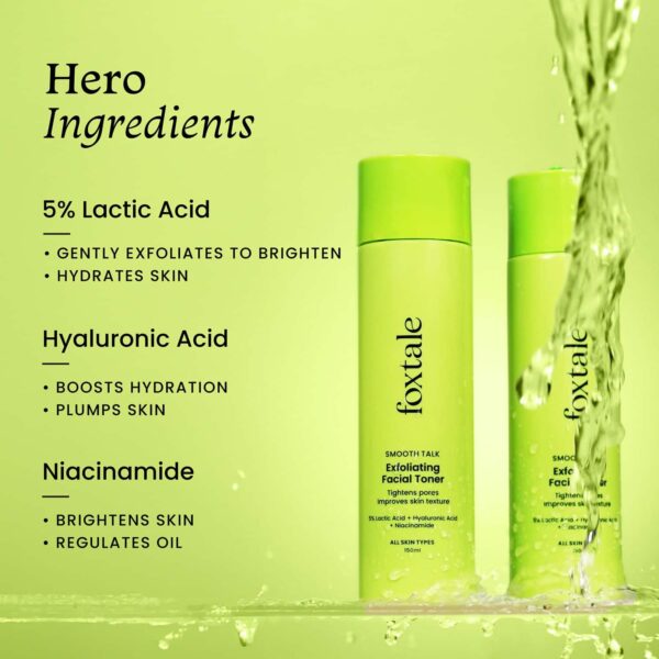 Foxtale Smooth Talk Exfoliating Facial Toner 5% Lactic Acid + Hyaluronic Acid + Niacinamide (150 ml) - Foxtale