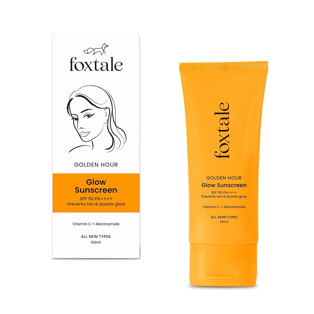 Foxtale SPF 50 Vitamin C Glow Sunscreen with PA++++ & Niacinamide | Lightweight | Fast Absorbing | UVA and UVB Filters | Prevents Tanning | No White Cast | Non-Greasy | For Men...