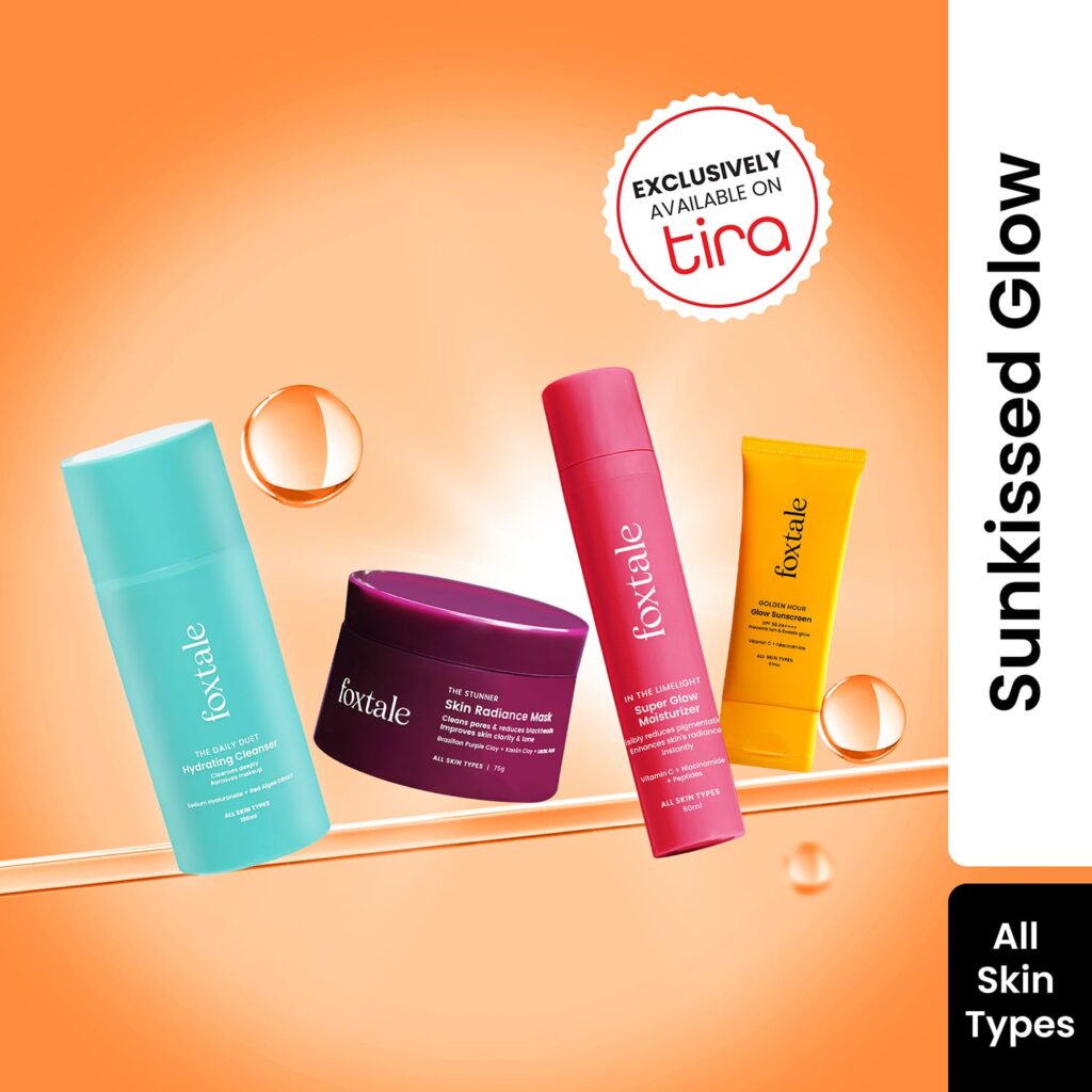 Foxtale Sunkissed Glow Combo - Cleanser, Mask, Moisturizer & Sunscreen SPF 50 for Golden hour - Foxtale