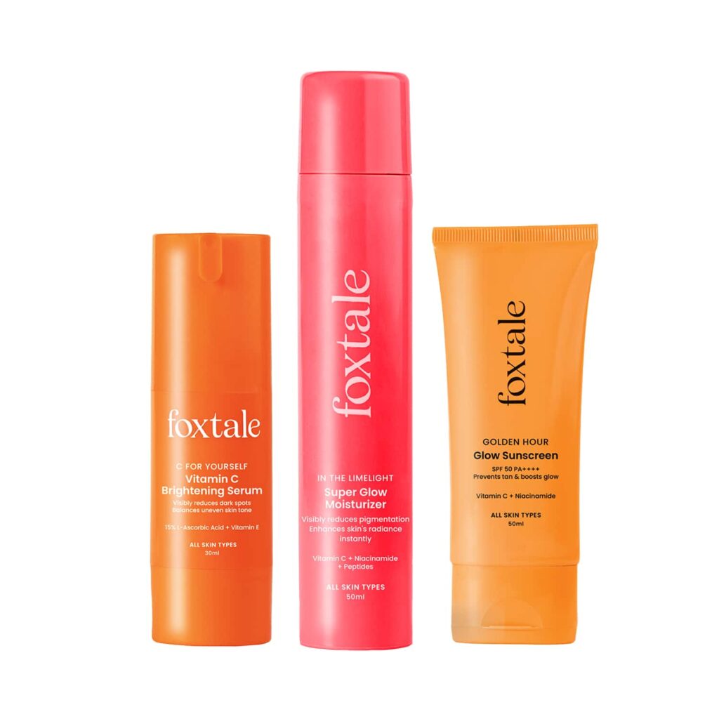 Foxtale Unstoppable Glow Combo - SPF 50 Sunscreen, Vitamin C Serum & Super Glow Moisturizer - Foxtale