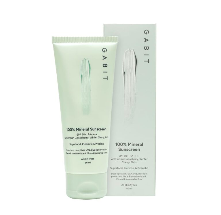 Gabit 100% Mineral Sunscreen SPF 50 PA++++ | Water & Sweat Resistant, UVA/B & Blue Light Protection | No White Cast | Vit E, Gooseberry, Winter Cherry | Normal, Oily, Dry Skin...