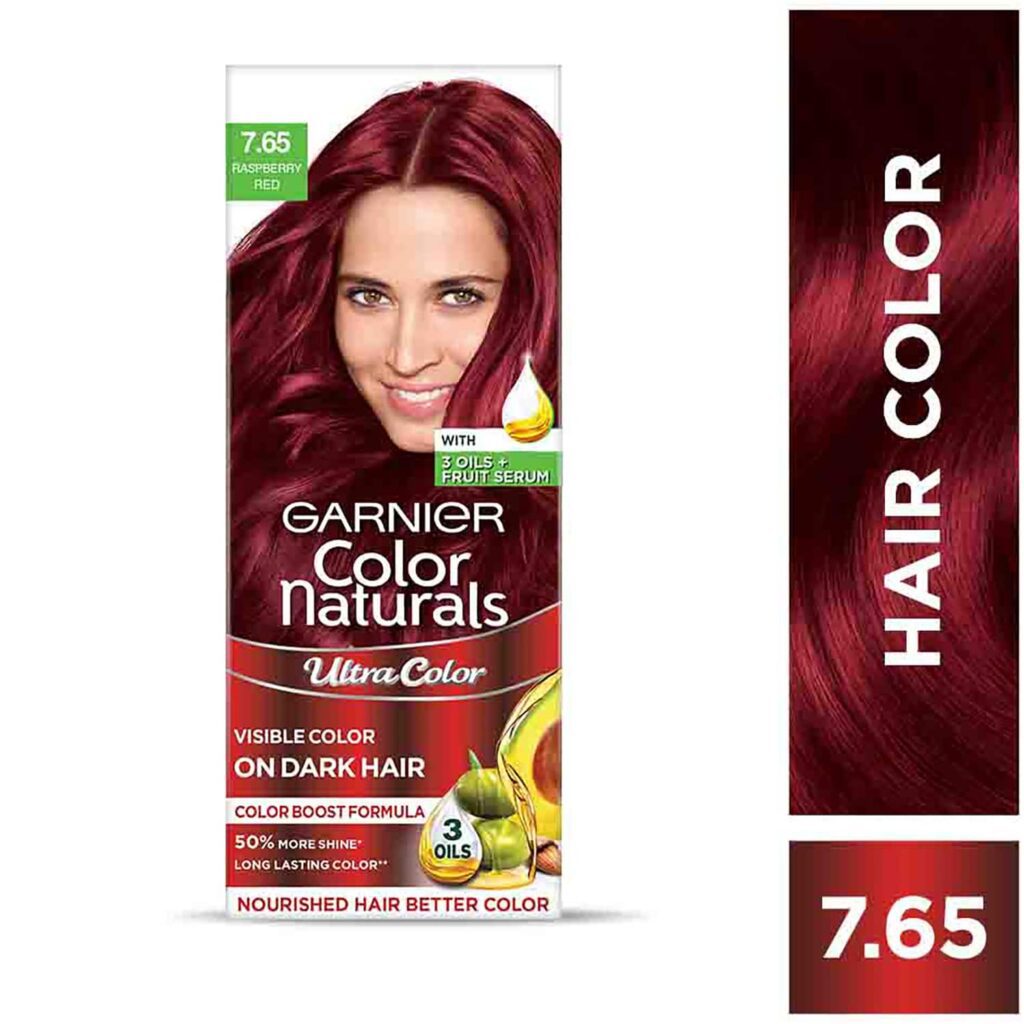 Garnier Color Naturals Creme Riche Hair Color - Shade 7.65 Raspberry Red (55ml + 50g) - Garnier