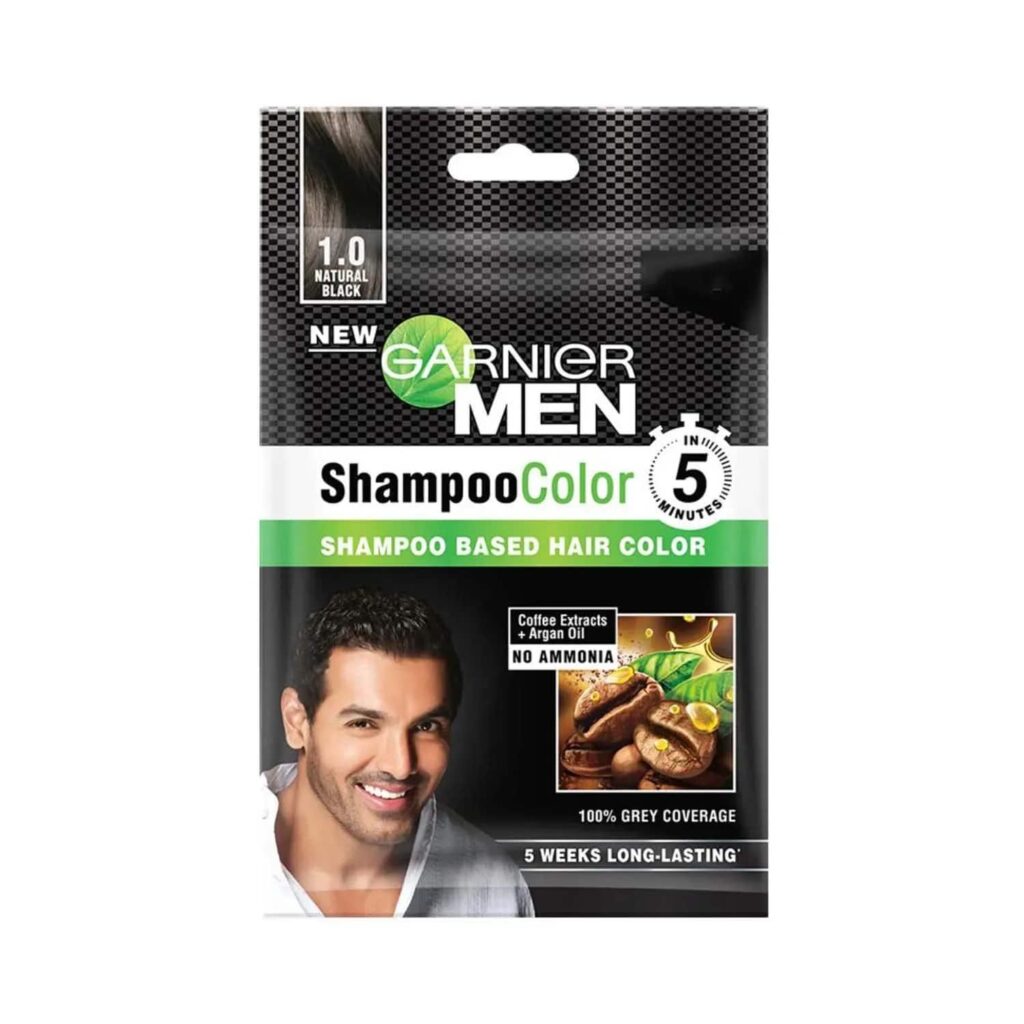 Garnier Men Shampoo Based Hair Color - Shade 1.0 Natural Black (10ml + 10ml) - Garnier