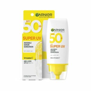 Garnier Super UV Invisible Serum Sunscreen SPF 50 PA++++ UVA/B for Broad Spectrum | Lightweight with Vitamin C | No White Cast | For All Skin Types (Oily, Dry, Acne-prone) | For...