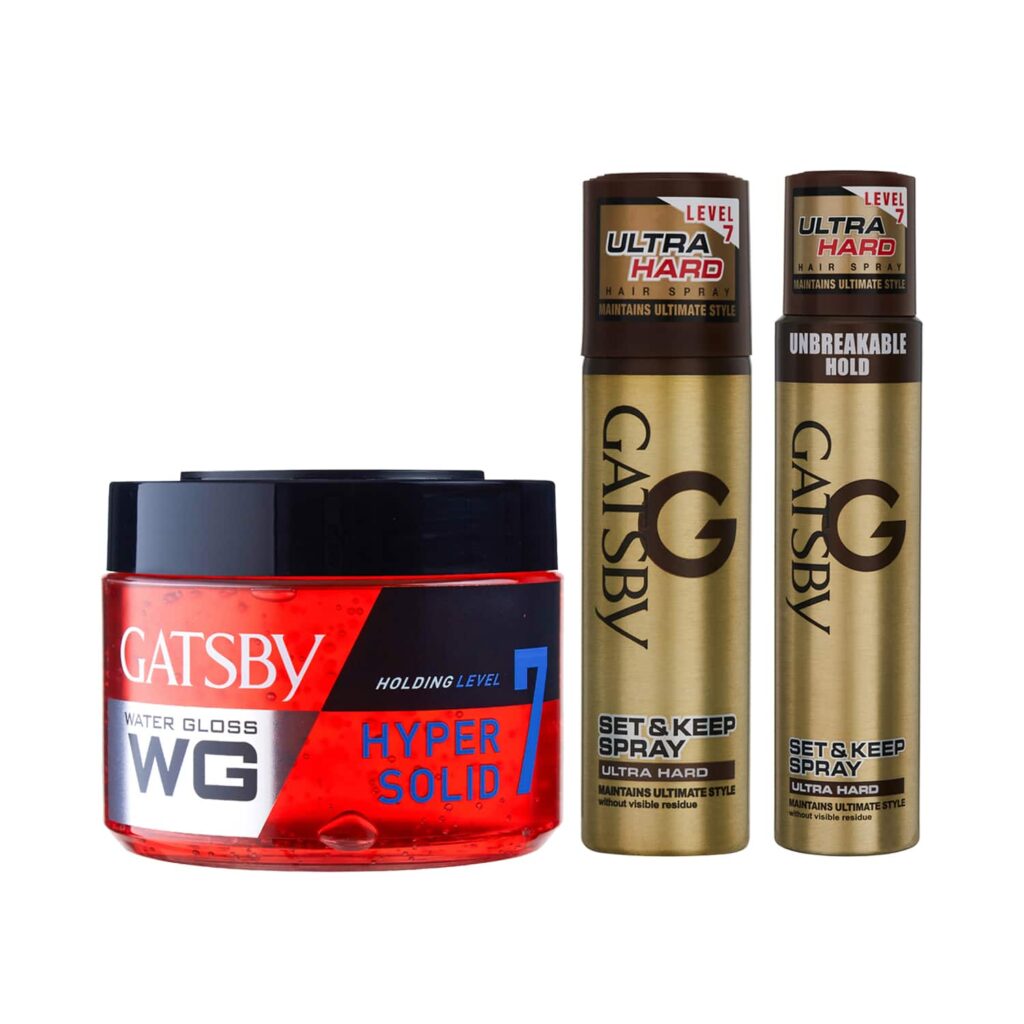 Gatsby Level 7 Hard Set & Hair Spray , Gloss Hyper Solid, Hard Set & Keep Hair Spray Combo - Gatsby