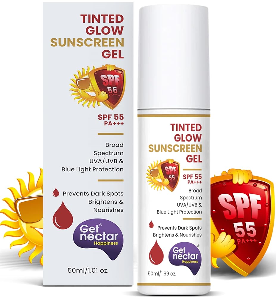 Get Nectar Happiness Tinted Sunscreen SPF 55 PA+++ | Broad Spectrum UVA & UVB Protection | Non-Comedogenic | Suitable for All Skin Types 50ml