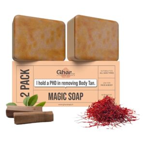 Ghar Soaps Sandalwood & Saffron Magic Soaps For Bath (100 Gms Pack Of 2) | Paraben Free | Chandan & Kesar Bath Soap | Handmade Soaps For Glowing | Skin Brightening Soap For Men...