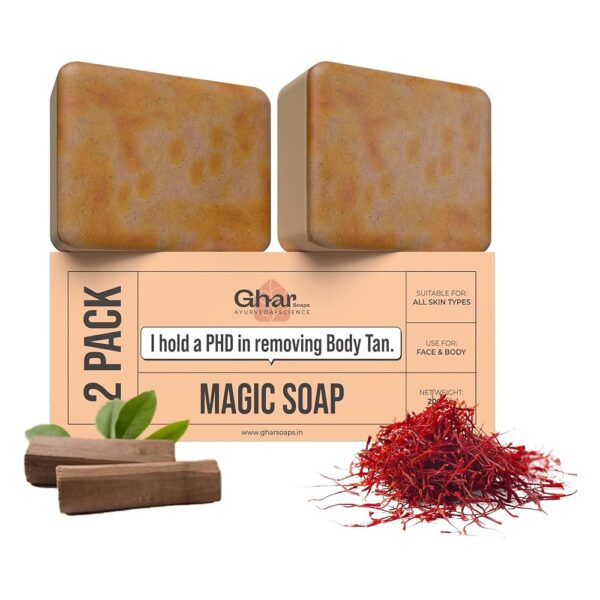 Ghar Soaps Sandalwood & Saffron Magic Soaps For Bath (100 Gms Pack Of 2) | Paraben Free | Chandan & Kesar Bath Soap | Handmade Soaps For Glowing | Skin Brightening Soap For Men...