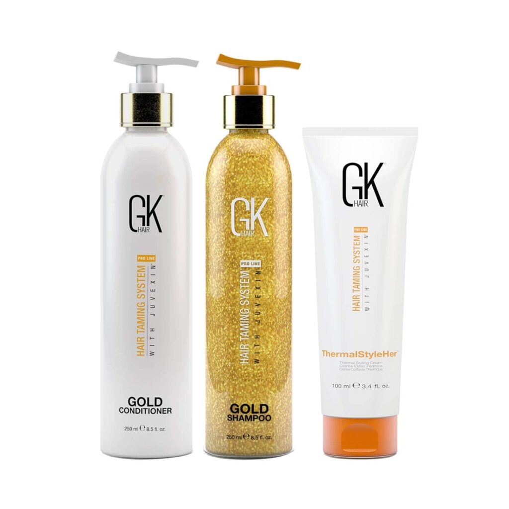 GK Hair Gold Shampoo and Conditioner (250 ml) with Thermal styler Cream (100 ml) - GK Hair