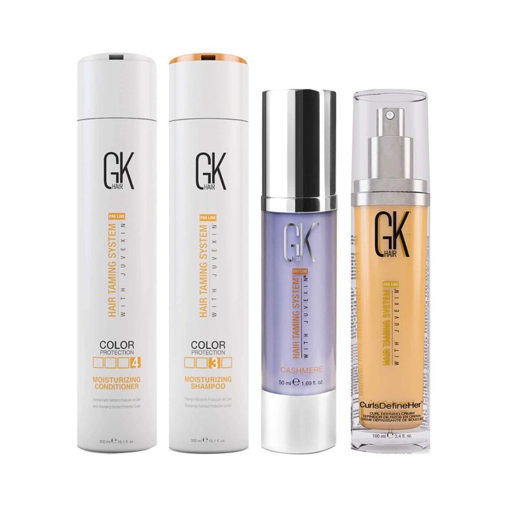 GK Hair Moisturizing Shampoo and Conditioner (300 ml), Cashmere (50 ml), Curls Defineher Spray Combo - GK Hair