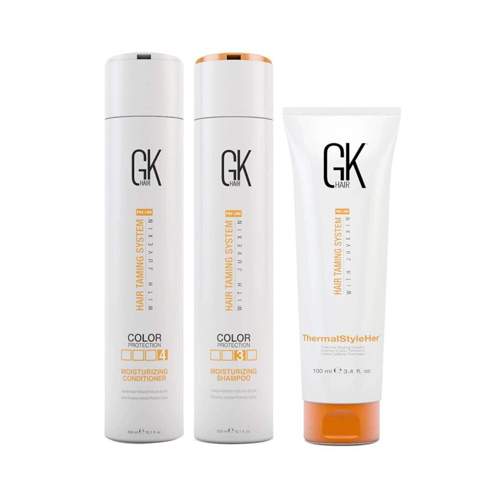 GK Hair Moisturizing Shampoo and Conditioner(300 ml) with Thermal Styleher Cream (100 ml) - GK Hair