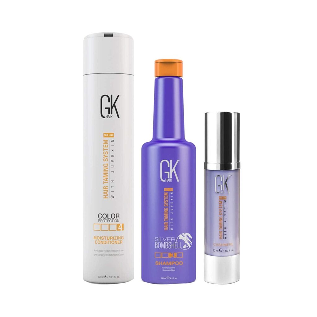GK Hair Silver Bombshell Shampoo (280 ml) Moisturizing Conditioner(300 ml) and Cashmere (50 ml) - GK Hair