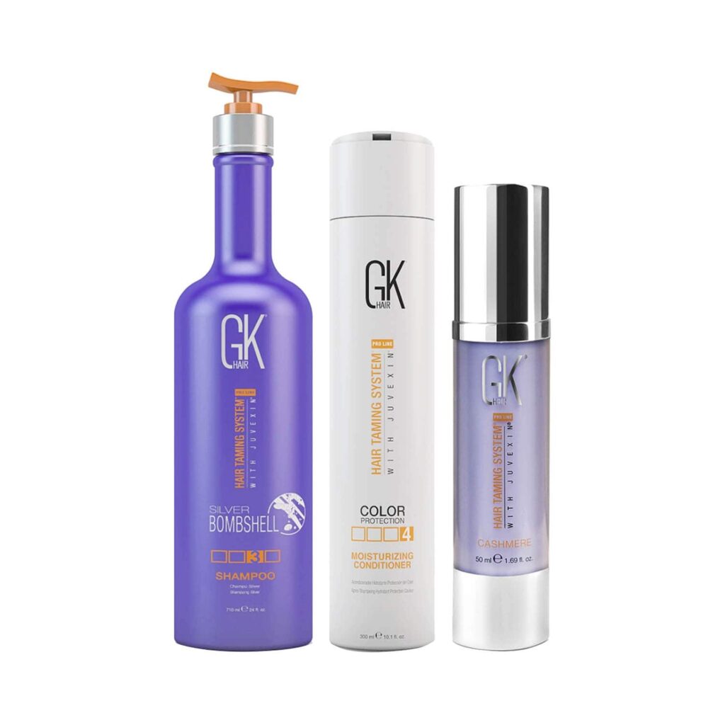 GK Hair Silver Bombshell Shampoo (710 ml) with Moisturizing Conditioner(300 ml) and Cashmere (50 ml) - GK Hair