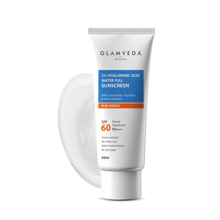 Glamveda Ultra-Light SPF 60 PA+++ Sunscreen 50 ml | Water-Full Hydration with 1% Hyaluronic Acid, Ceramides, Peptides & Niacinamide | Broad Spectrum | Anti-Aging, No White Cast,...