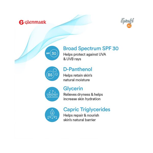 Glenmark Episoft AC Moisturizer with Microencapsulated Sunscreen SPF 30+ (125 g) - Episoft