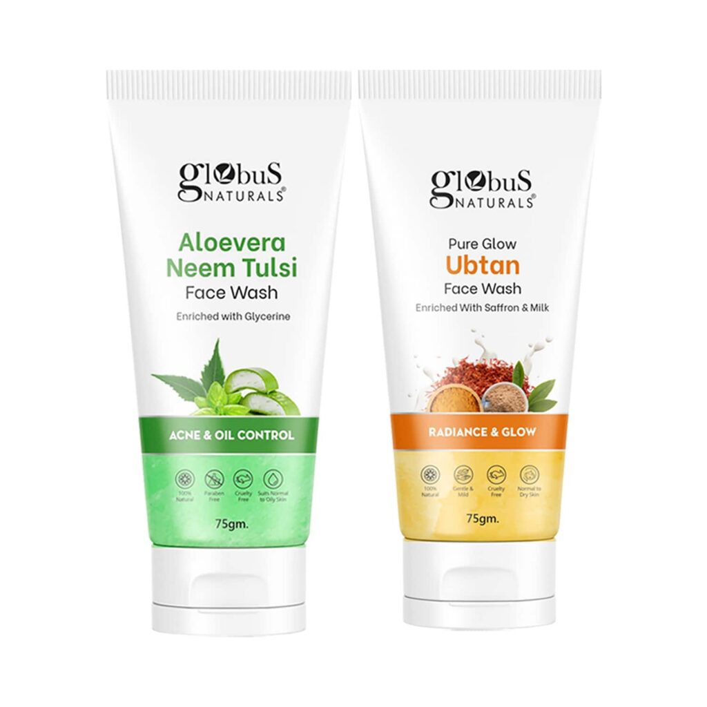 Globus Naturals Acne & Oil Control Aloe Vera Neem Tulsi & Glow Ubtan Face Wash Combo (2 Pcs) - Globus Naturals