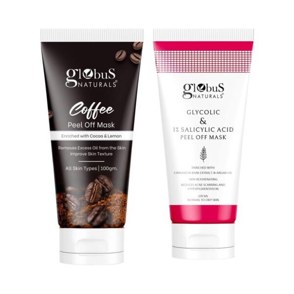 Globus Naturals Anti Acne Coffee , Glycolic & 1% Salicylic Acid Peel Off Mask Combo For Men (2 Pcs) - Globus Naturals