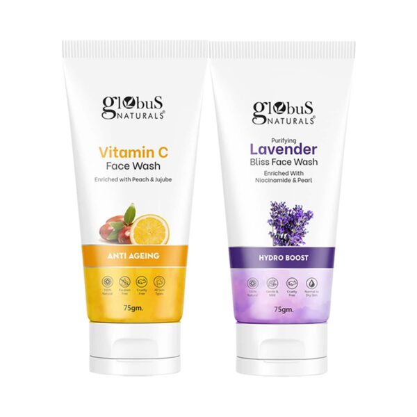 Globus Naturals Anti Ageing Vitamin C & Hydro Boost Lavender Face Wash Combo (2 Pcs) - Globus Naturals