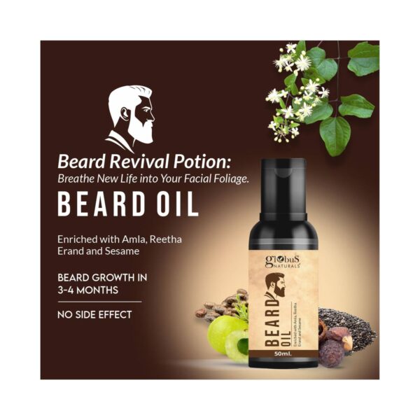 Globus Naturals Beard Oil Enriched With Amla, Reetha Erand & Sesame Oil (50ml) - Globus Naturals