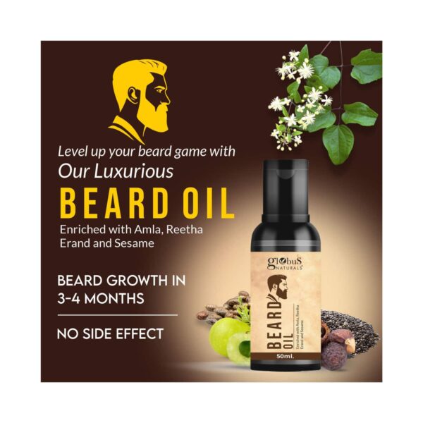 Globus Naturals Beard Oil Enriched With Amla, Reetha Erand & Sesame Oil (50ml) - Globus Naturals