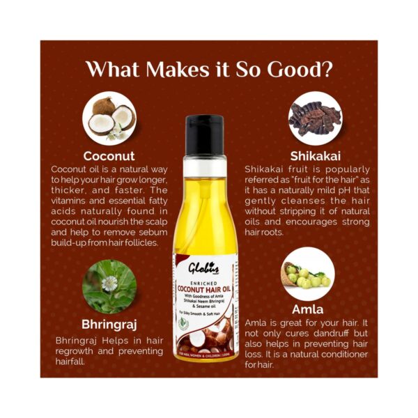 Globus Naturals Coconut Hair Oil With Goodness Of Amla Shikakai Neem Bhringraj & Sesame Oil (100ml) - Globus Naturals