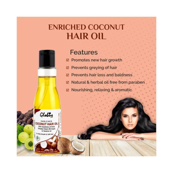 Globus Naturals Coconut Hair Oil With Goodness Of Amla Shikakai Neem Bhringraj & Sesame Oil (100ml) - Globus Naturals