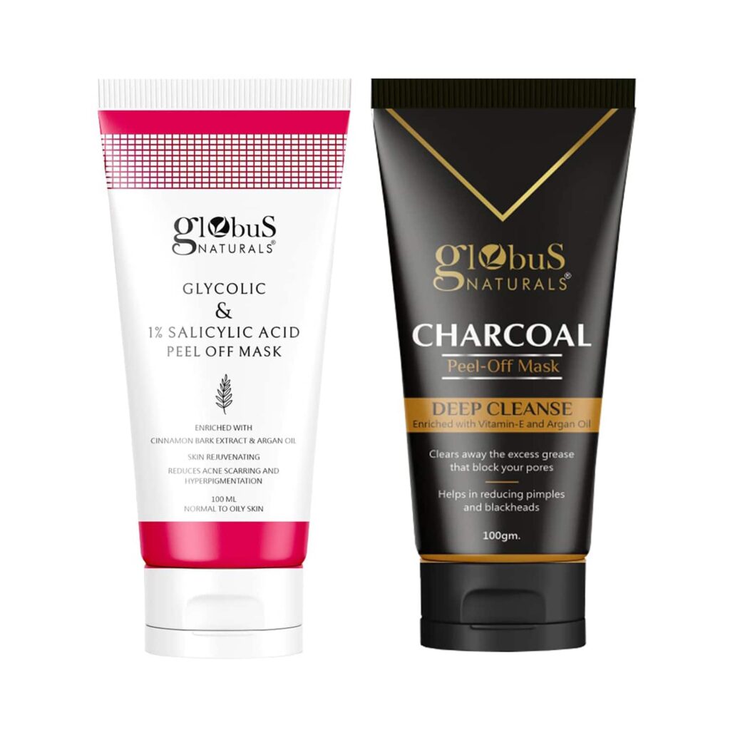 Globus Naturals Deep Cleanse Charcoal & Glycolic & 1% Salicylic Acid Peel Off Mask Combo ( Men) (2pc) - Globus Naturals