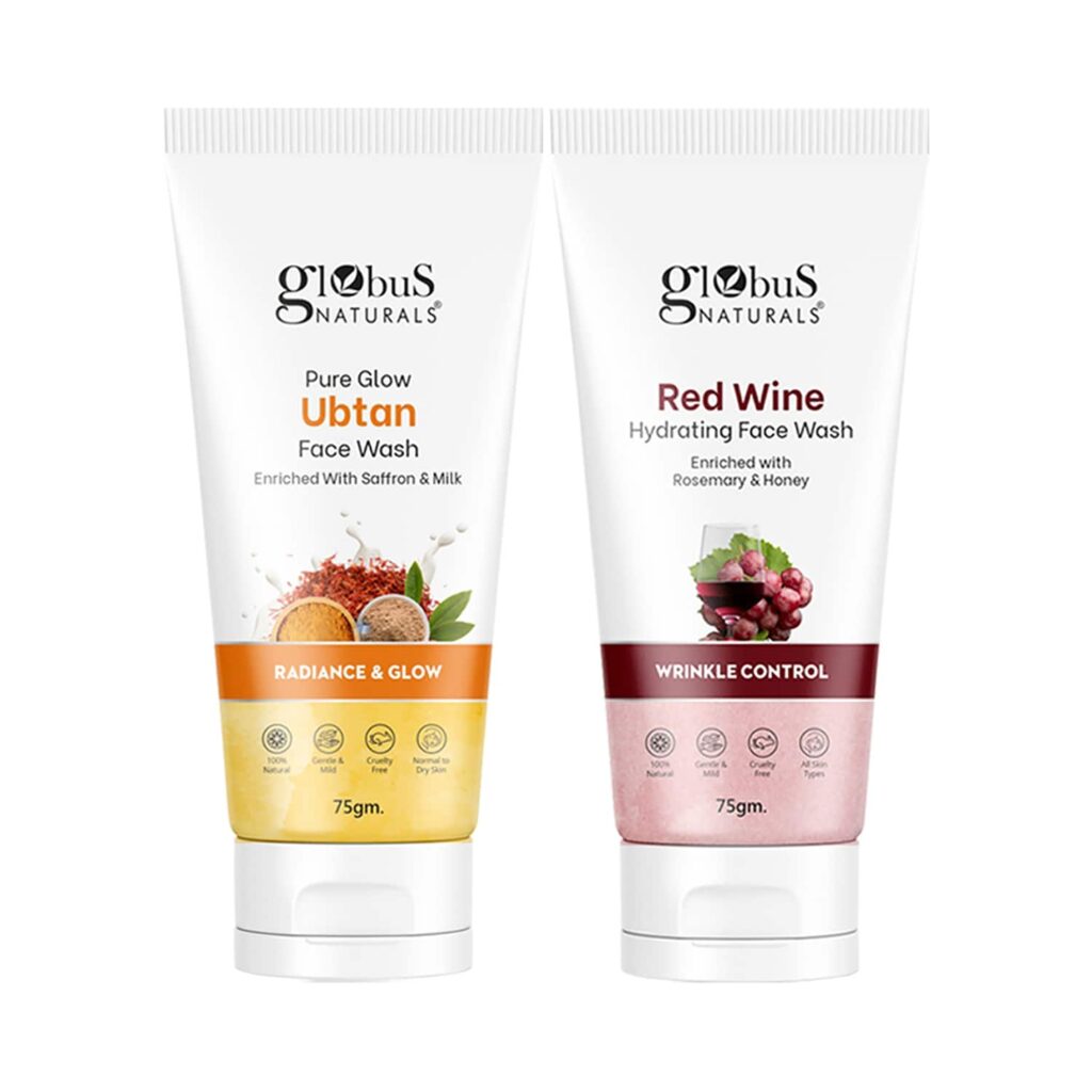 Globus Naturals Glow Ubtan & Wrinkle Control Red Wine Face Wash Combo (2 Pcs) - Globus Naturals