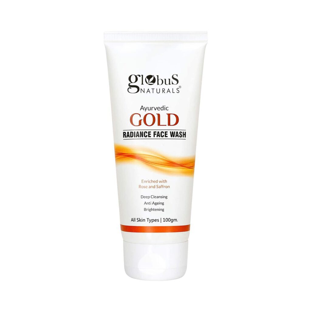 Globus Naturals Gold Radiance Anti Ageing & Brightening Face Wash Enriched With Saffron & Rose (100g) - Globus Naturals