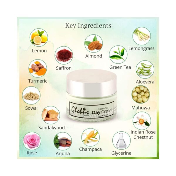 Globus Naturals Green Tea Day Cream With Goodness Of Lemongrass (50g) - Globus Naturals