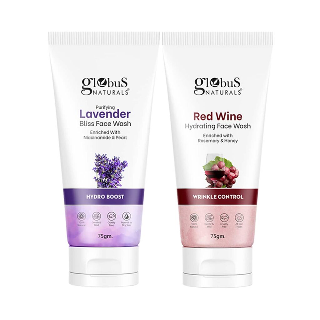 Globus Naturals Hydro Boost Lavender & Wrinkle Control Red Wine Face Wash Combo (2 Pcs) - Globus Naturals