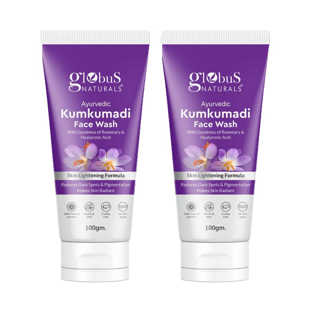 Globus Naturals Kumkumadi Skin Lightening Face Wash Enriched With Hyaluronic Acid & Rosemary (2 Pcs) - Globus Naturals