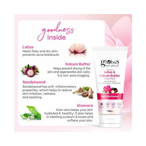 Globus Naturals Lotus & Kokum Butter Face Pack For Anti-Ageing & Skin Lightening (100g) - Globus Naturals
