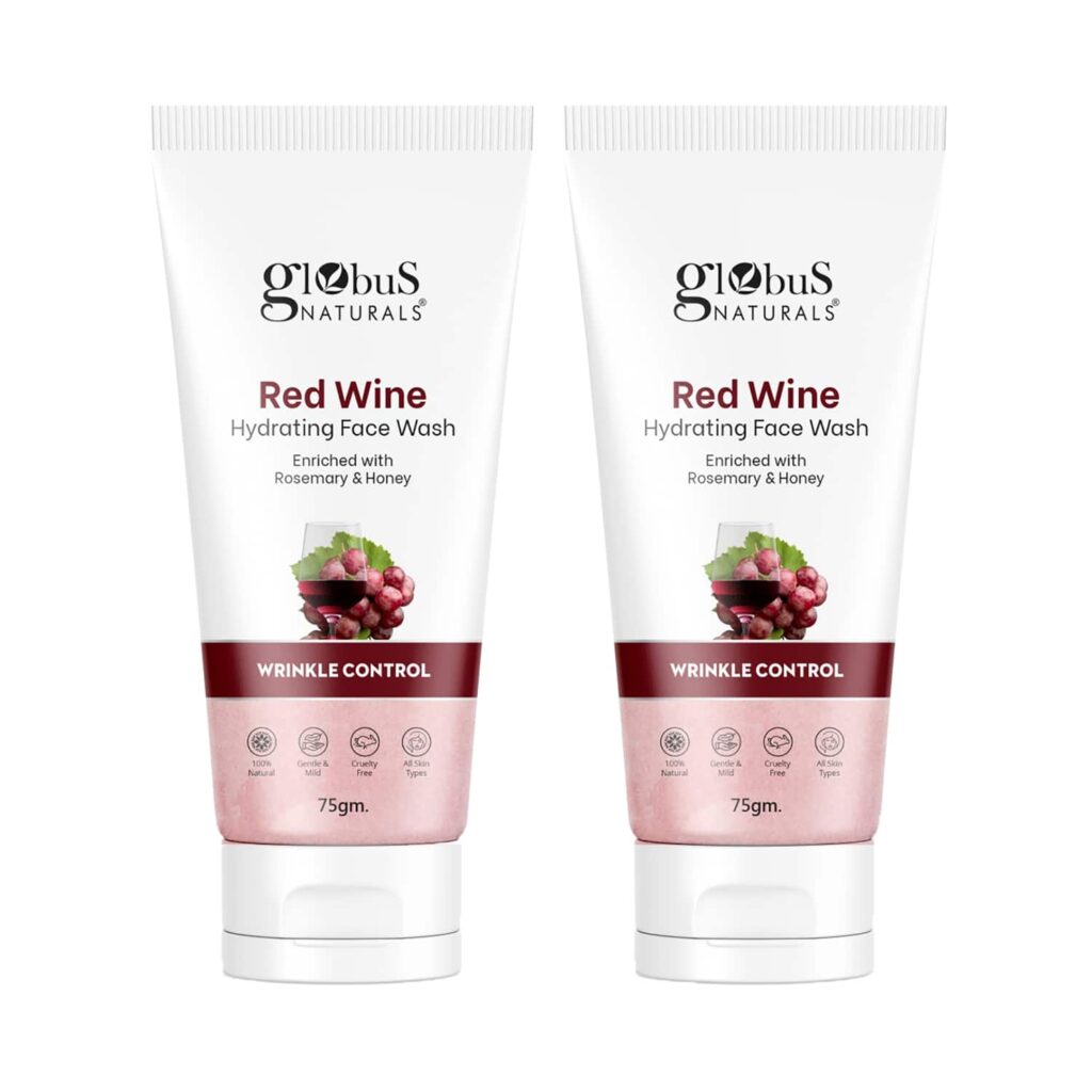 Globus Naturals Red Wine Hydrating Face Wash Enriched With Rosemary & Honey For Wrinkle Control (2pc) - Globus Naturals