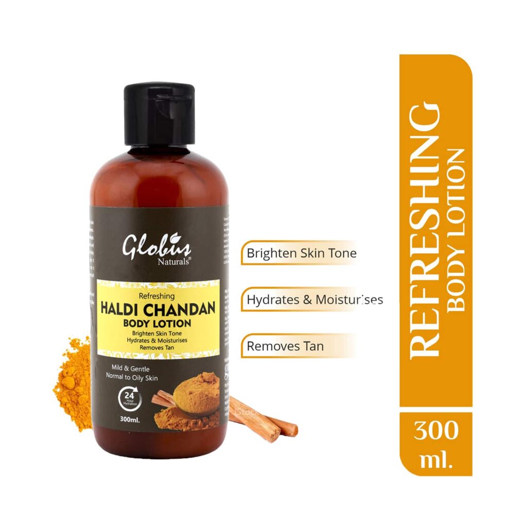 Globus Naturals Refreshing Haldi Chandan Body Lotion Enriched With Neem, Tulsi For Brighten Skin Tone (300ml) - Globus Naturals