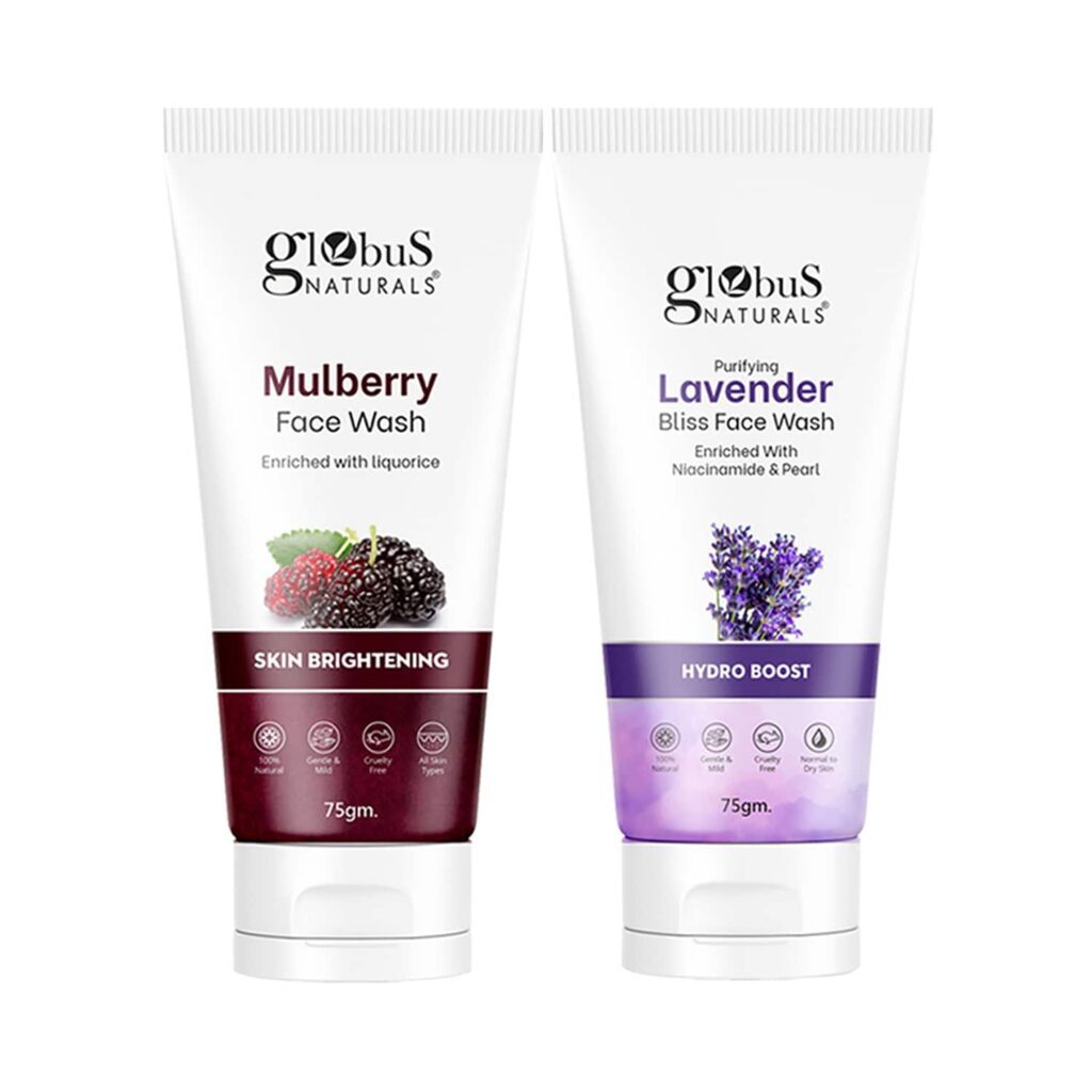 Globus Naturals Skin Brightening Mulberry & Hydro Boost Lavender Face Wash Combo (2 Pcs) - Globus Naturals