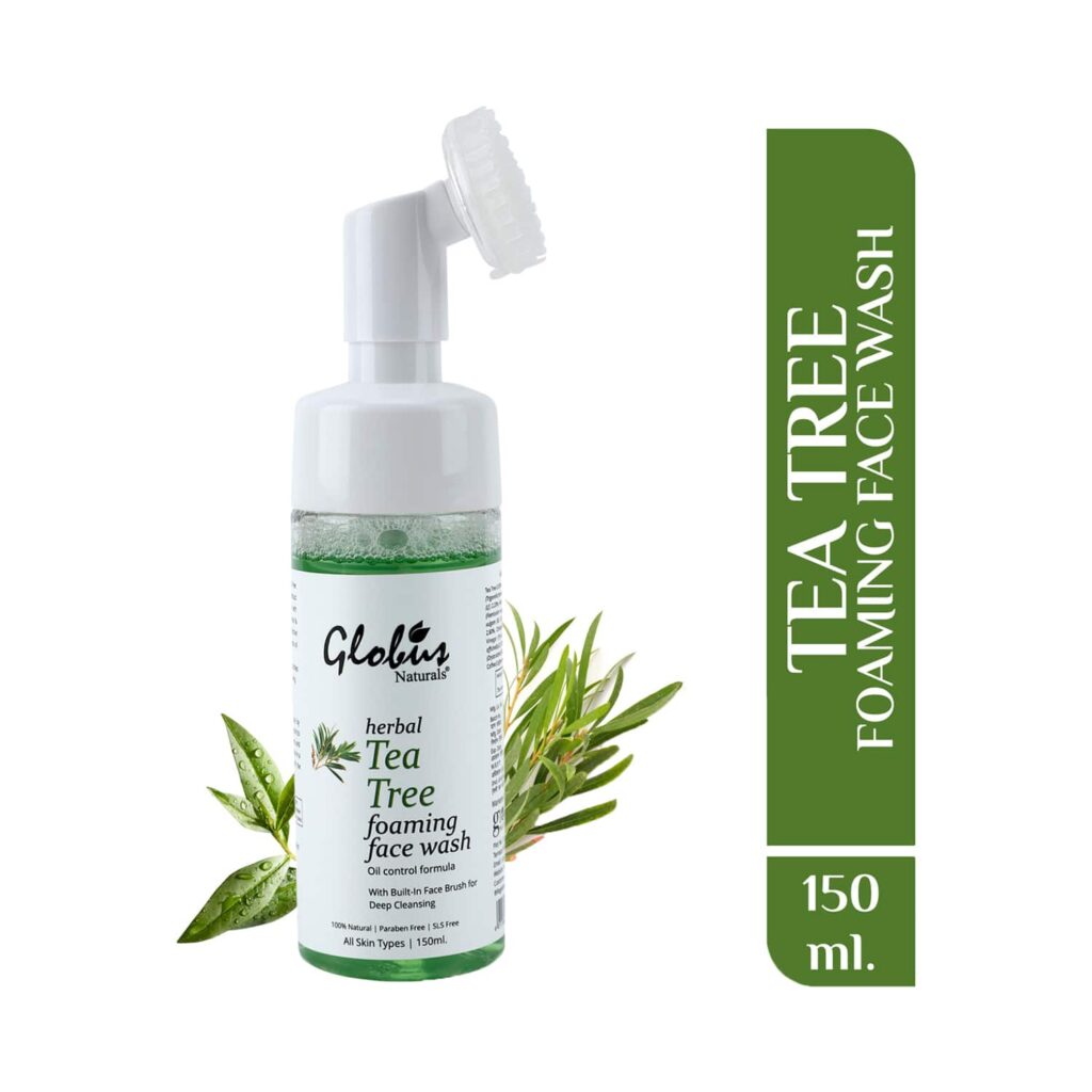 Globus Naturals Tea Tree Foaming Face Wash With Silicone Face Massage Brush (150ml) - Globus Naturals