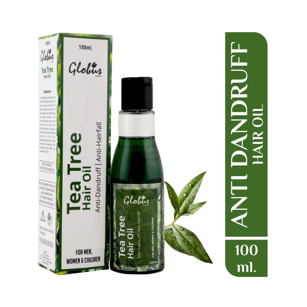 Globus Naturals Tea Tree Hair Oil For Dandruff & Itchy Scalp Conditions With 14 Ayurvedic Herbs (100ml) - Globus Naturals
