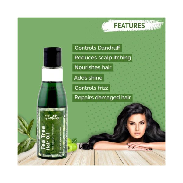 Globus Naturals Tea Tree Hair Oil For Dandruff & Itchy Scalp Conditions With 14 Ayurvedic Herbs (100ml) - Globus Naturals