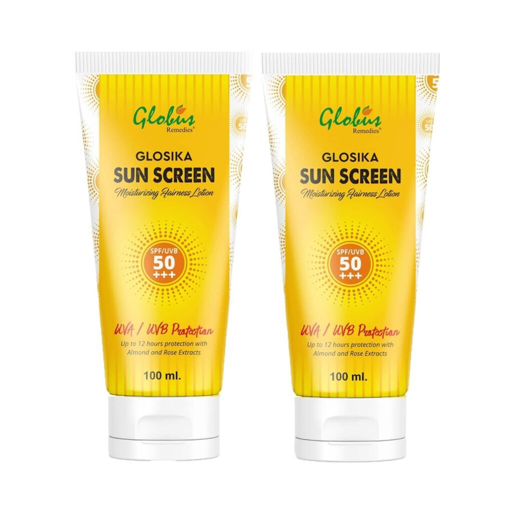 Globus Remedies Sunscreen Lotion SPF 50 Up To 12 Hr Protection With Almond & Rose Extract Combo (2pc) - Globus Remedies