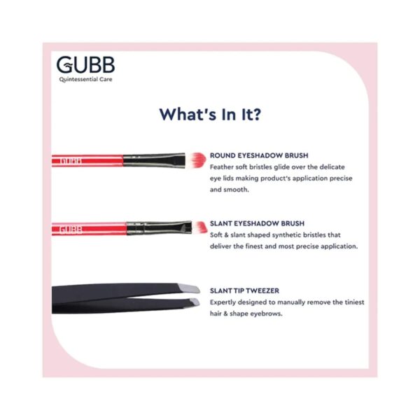 GUBB Dreamy Eye Kit - 2 Eye Makeup Brushes with Slant Tweezer (80g) - GUBB