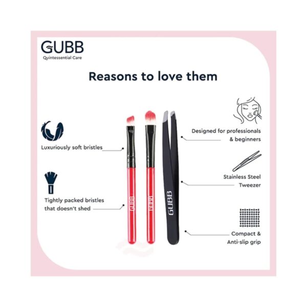 GUBB Dreamy Eye Kit - 2 Eye Makeup Brushes with Slant Tweezer (80g) - GUBB