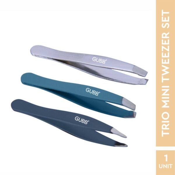 GUBB Trio Mini Tweezer Set - Slant Tip Tweezer Flat Tweezer & Pointed Tweezer (40g) - GUBB