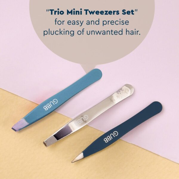 GUBB Trio Mini Tweezer Set - Slant Tip Tweezer Flat Tweezer & Pointed Tweezer (40g) - GUBB