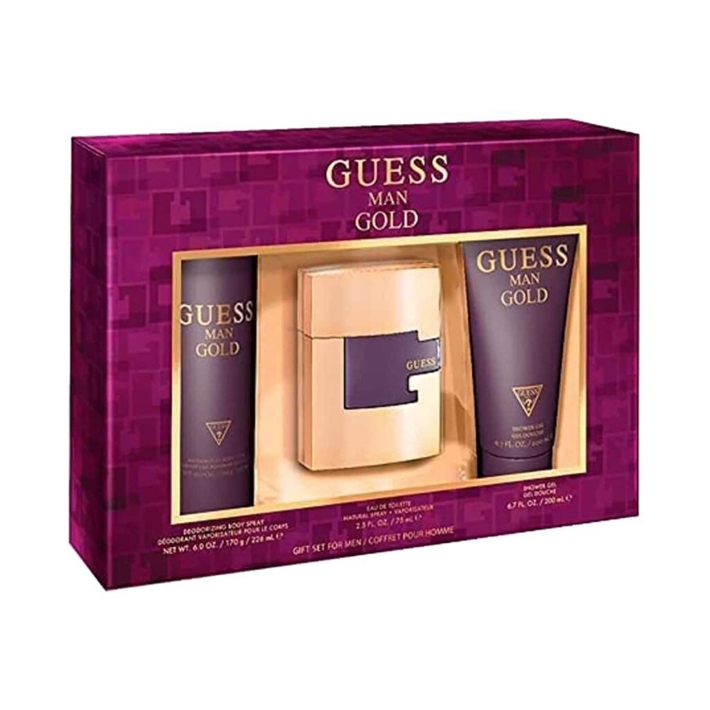 Guess for Man Gold Set Eau De Toilette with Shower Gel and Body Spray (3Pcs) - Guess