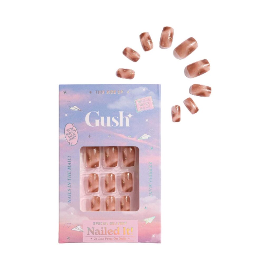 Gush Beauty Nailed It Reusable Luxury Press On Nails - Brown Cat Eye Small to Medium Squoval (8 pcs) - Gush Beauty